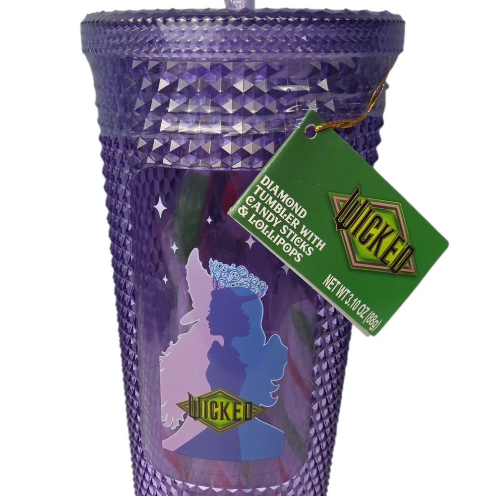 Wicked Diamond Tumbler Cup w/ Straw Purple Reusable Cup Candy Sealed 24oz NWT